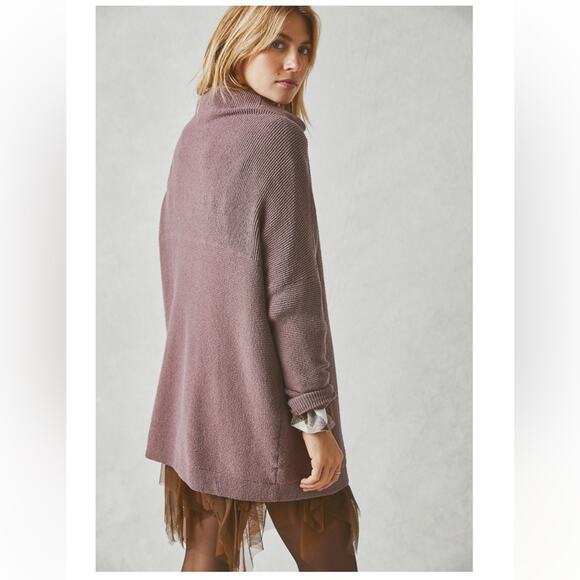 FREE PEOPLE Women's Mock Neck Oversized Cotton Ottoman Sweater in Nutmeg XS - Picture 4 of 7